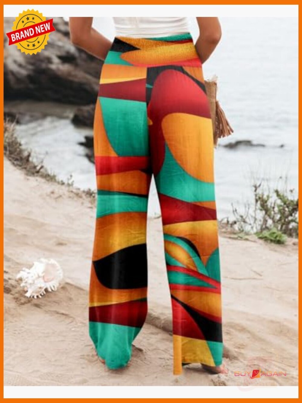 Elastic High Waisted Wide Leg Palazzo Pants with Pockets Casual Lounge Trousers - Picture 5 of 7